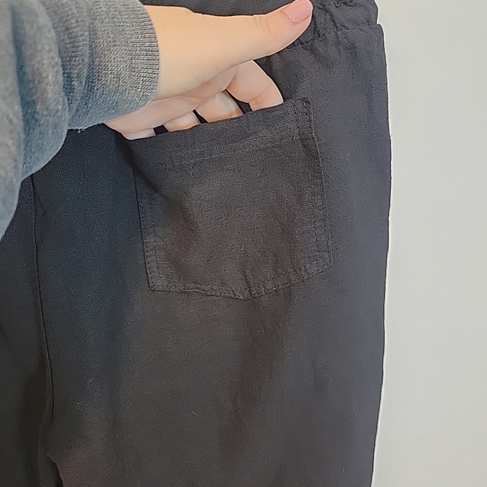 Belle France Linen Pants Pull‎ On Black Women Lightweight Drawstring Pants - Picture 9 of 14